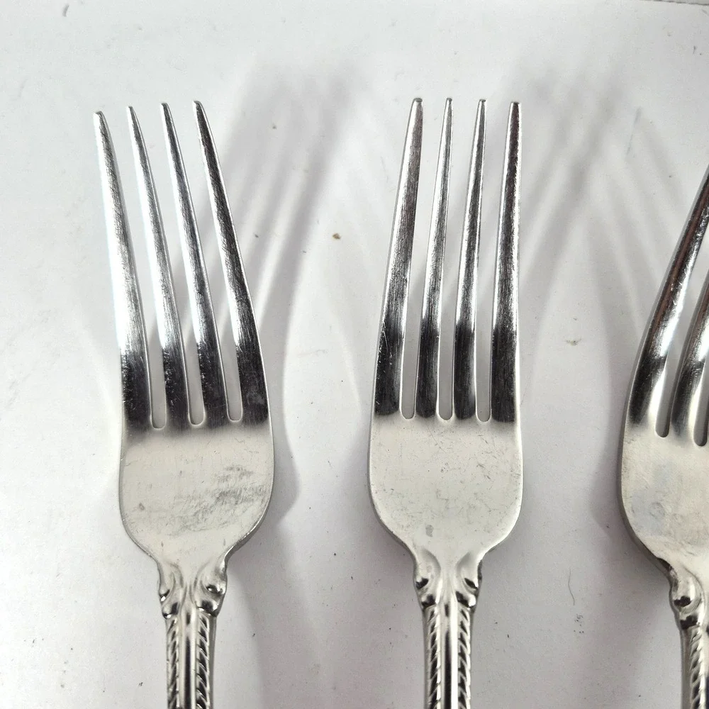 Set of4 Lenox TUDOR BEAD Augusta Stainless 18/10 Rope Edge Dinner Forks Flatware